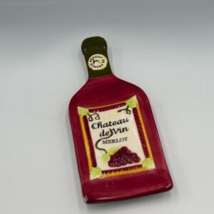 Vintage 3D Chateau de Vin Merlot Bottle Shaped Ceramic Spoon Rest